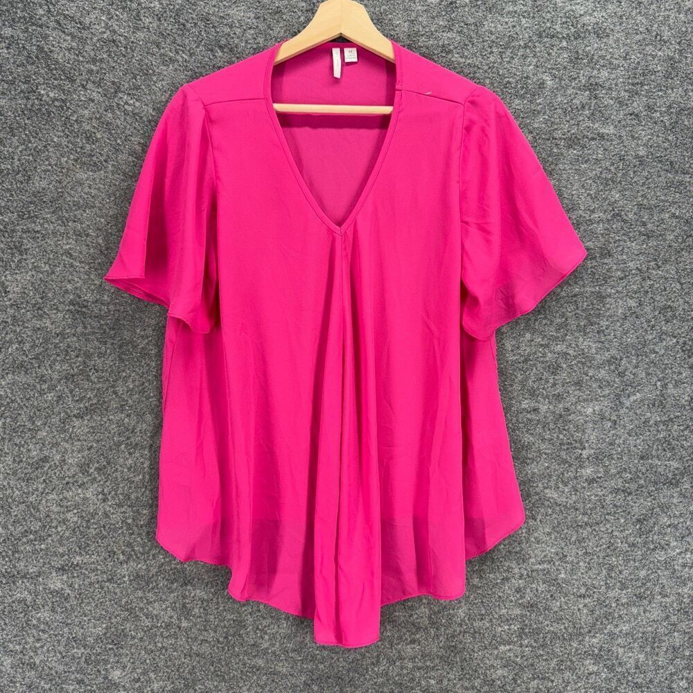 Cato Blouse Women M Medium Pink V-Neck Short Sleeve Pullover Casual Solid